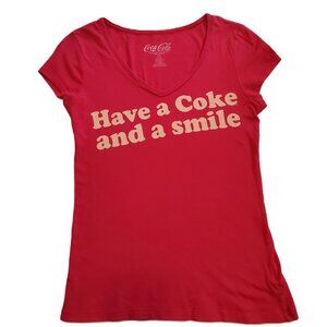 COKE Coca Cola Vintage Have a coke and a smile Shirt V neck Juniors M 7/9 EUC